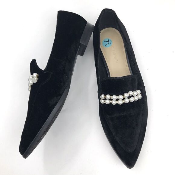 Marc Fisher Black Velvety Kneel Pearl Embellished Pointed Toe Slip On Loafer - Picture 9 of 16